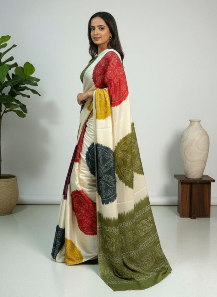 Bandhni Print Semi Model Satin Silk Saree