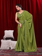Chinon Solid Saree with Embroidered Lace Border