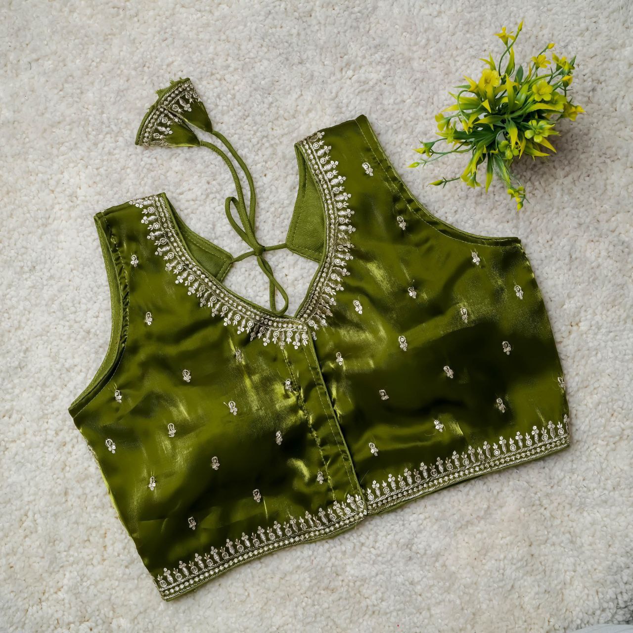 Readymade Jimmy Choo Fabric Embroidered Blouse with Front Hook & Back Tussels