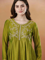 Silk Embroidered Anarkali Kurta, Pant & Dupatta Set