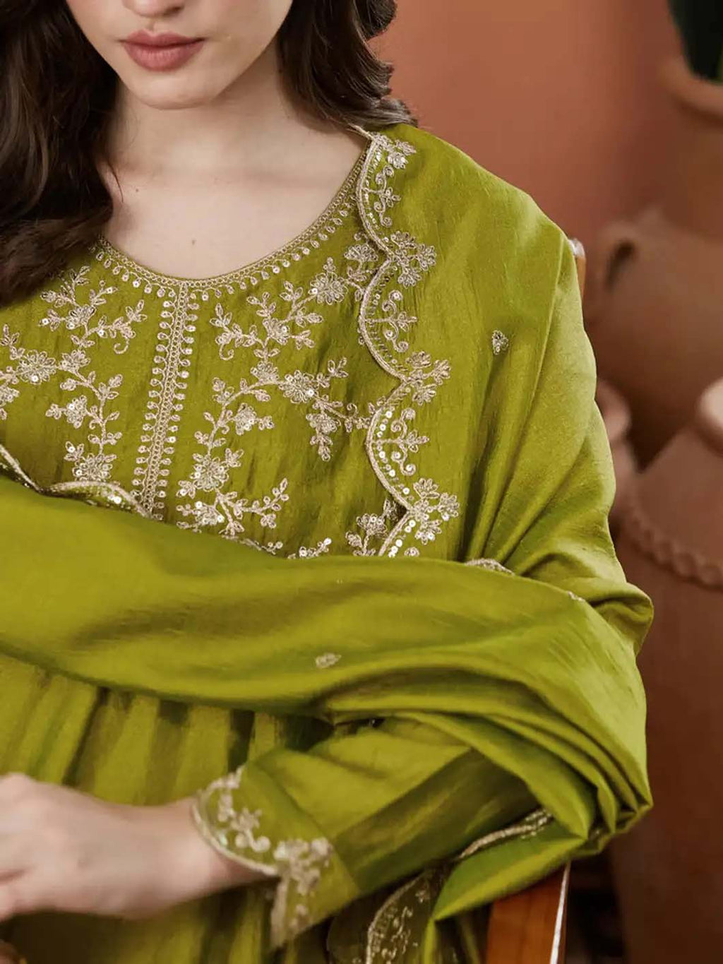 Silk Embroidered Anarkali Kurta, Pant & Dupatta Set