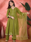 Elegant Zari Embroidered Silk Blend Anarkali Set - Pionex Fab