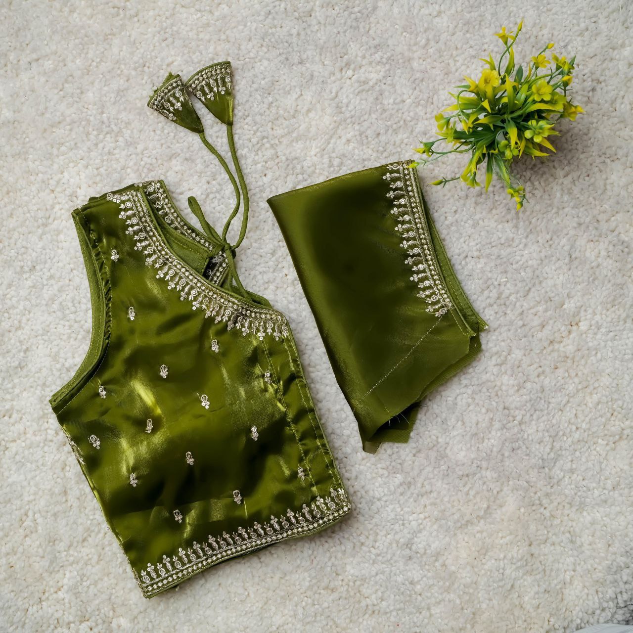 Readymade Jimmy Choo Fabric Embroidered Blouse with Front Hook & Back Tussels