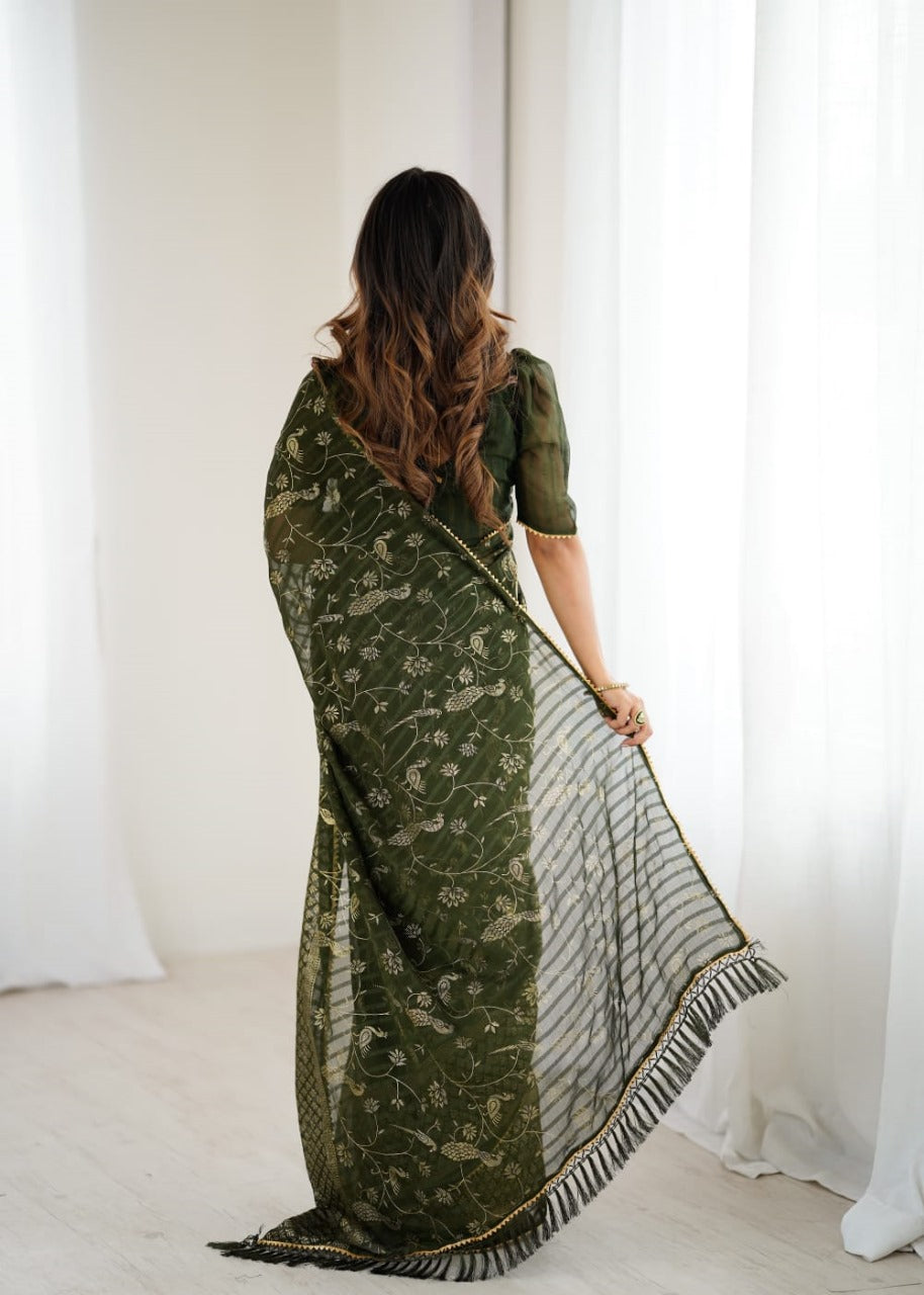 Georgette Saree with Foil Print & Fancy Zalar Lace Border