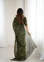 Georgette Saree with Foil Print & Fancy Zalar Lace Border