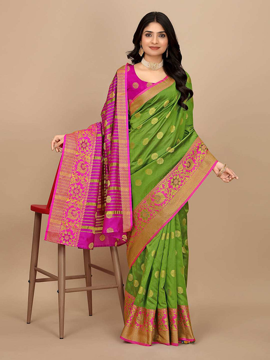Ready To Wear Cotton Silk Woven Zari Jacquard Banarasi Traditional Saree