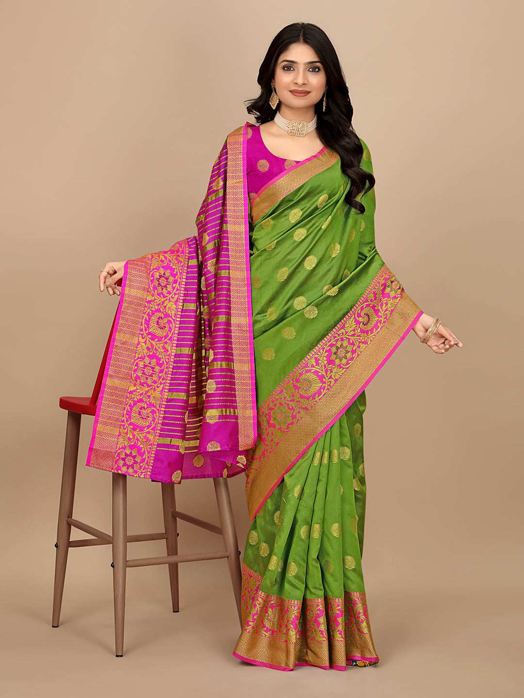 Ready To Wear Cotton Silk Woven Zari Jacquard Banarasi Traditional Saree
