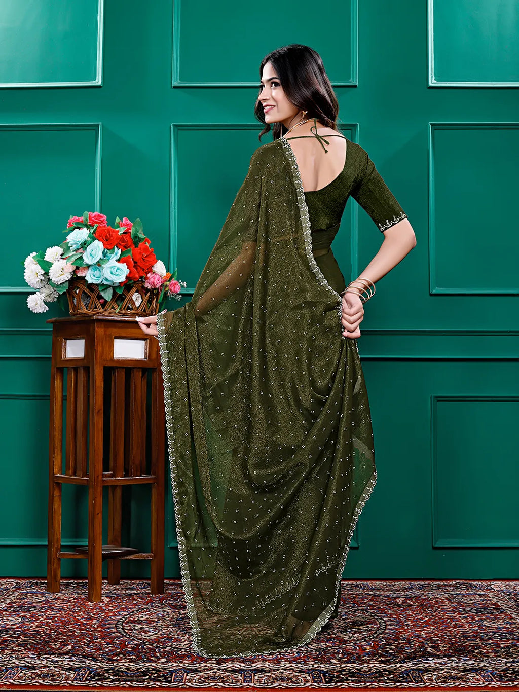 Chiffon Siroski Diamond Lace Work Saree