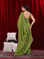 Chinon Solid Saree with Embroidered Lace Border