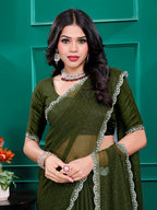 Chiffon   Siroski Daimond  Lace Work Sarees