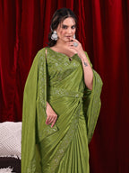 Chinon Solid Saree with Embroidered Lace Border