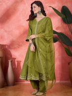Elegant Zari Embroidered Silk Blend Anarkali Set