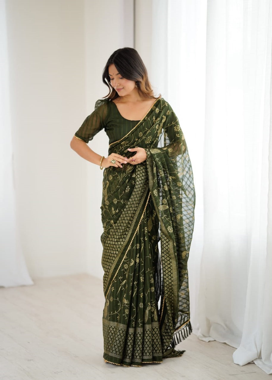Georgette Saree with Foil Print & Fancy Zalar Lace Border