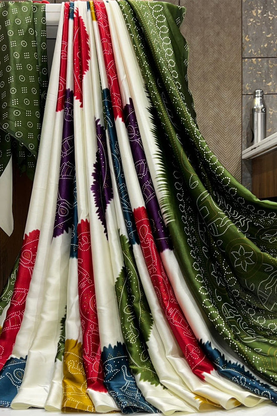 Ajrakh Printed Satin Silk Saree with Blouse Piece