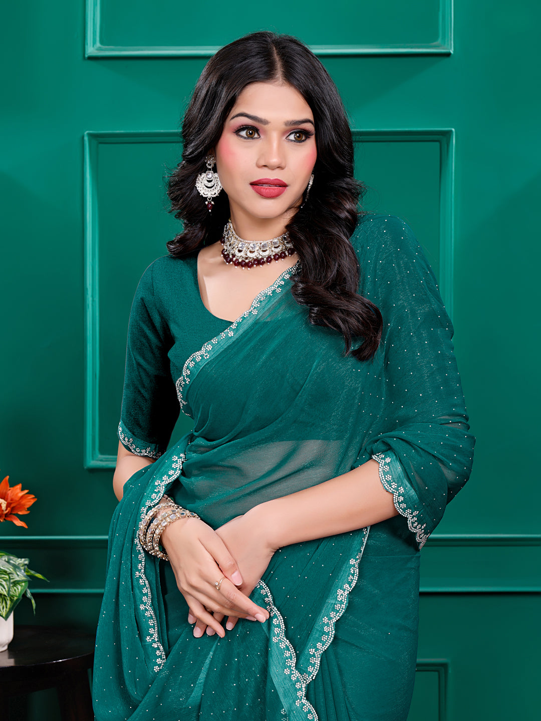 Chiffon  Swarovski Daimond  Lace Work Sarees