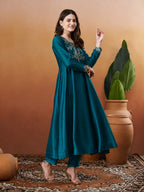 Silk Embroidered Anarkali Kurta, Pant & Dupatta Set
