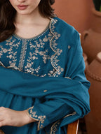 Silk Embroidered Anarkali Kurta, Pant & Dupatta Set