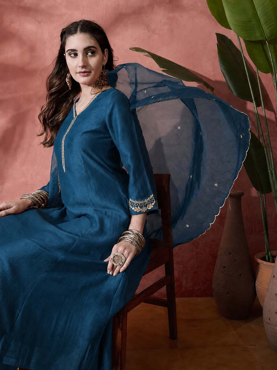 Elegant Zari Embroidered Silk Blend Anarkali Set