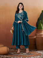 Silk Embroidered Anarkali Kurta, Pant & Dupatta Set