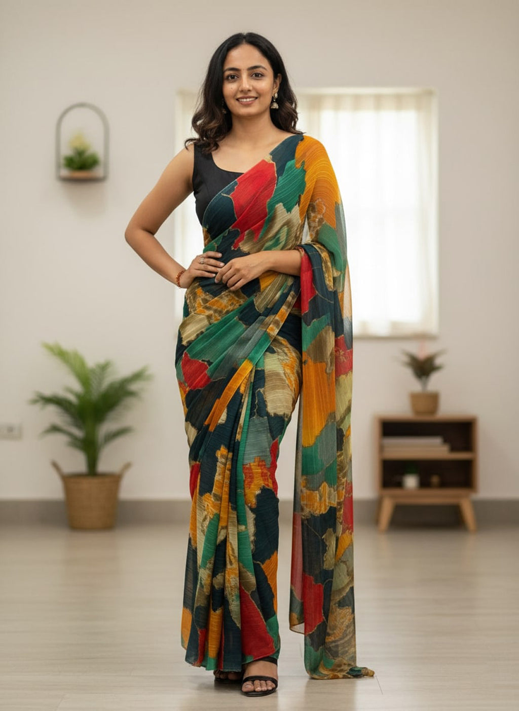 Chiffon Multi-Color Printed Saree