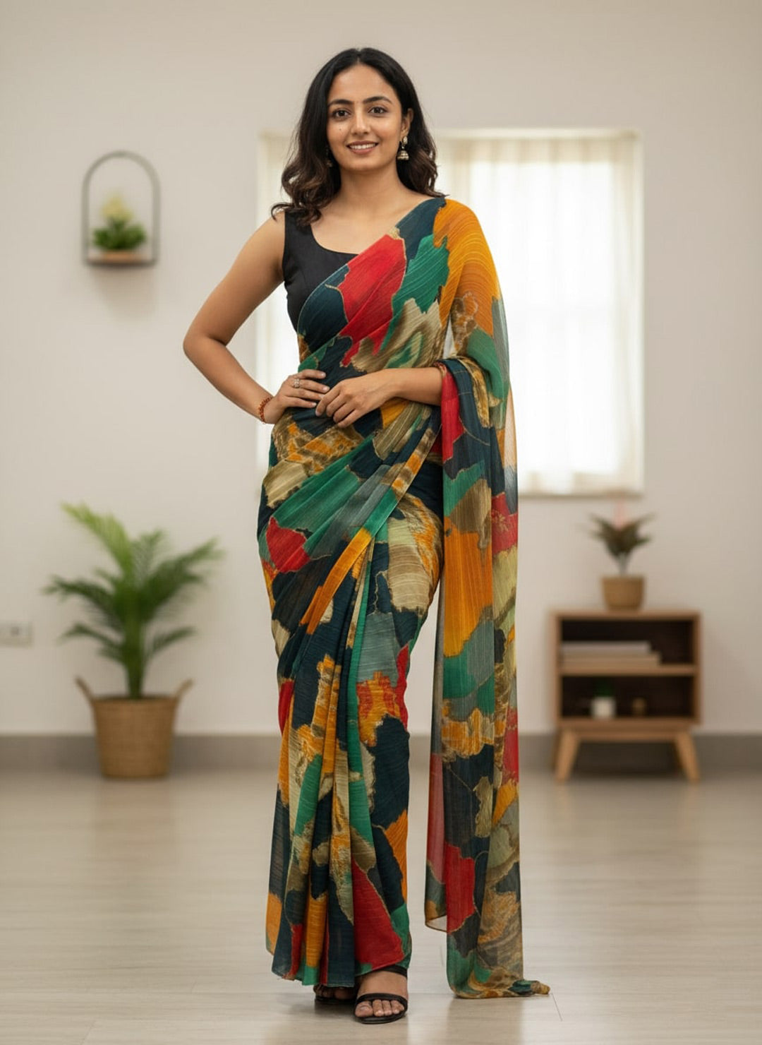 Chiffon Multi-Color Printed Saree