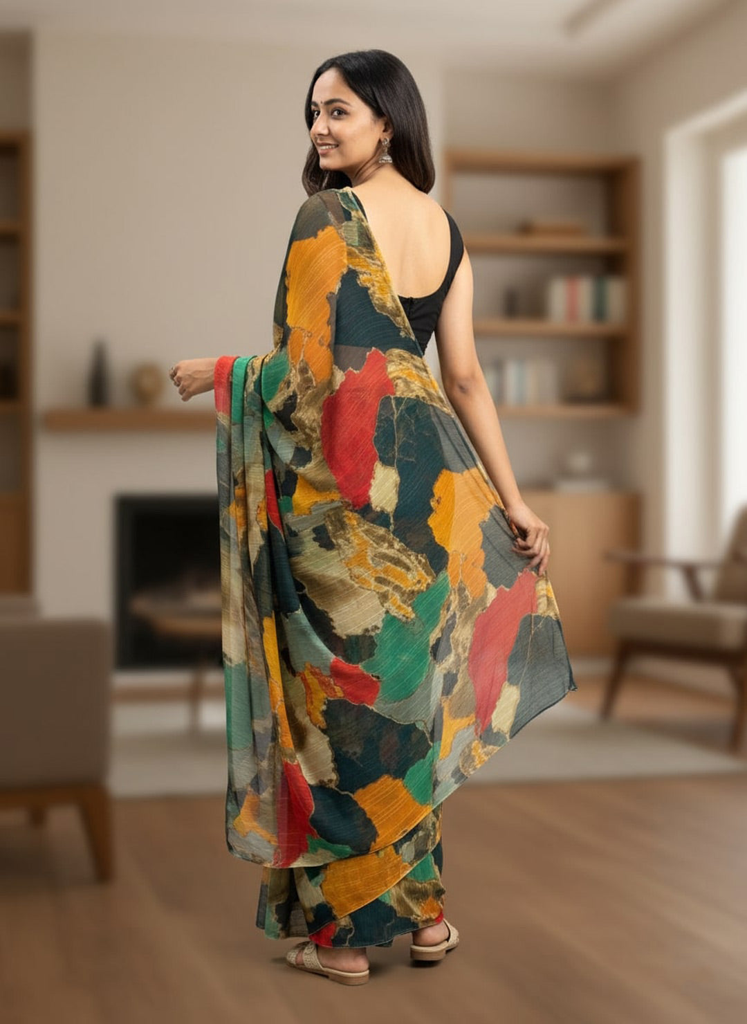 Chiffon Multi-Color Printed Saree