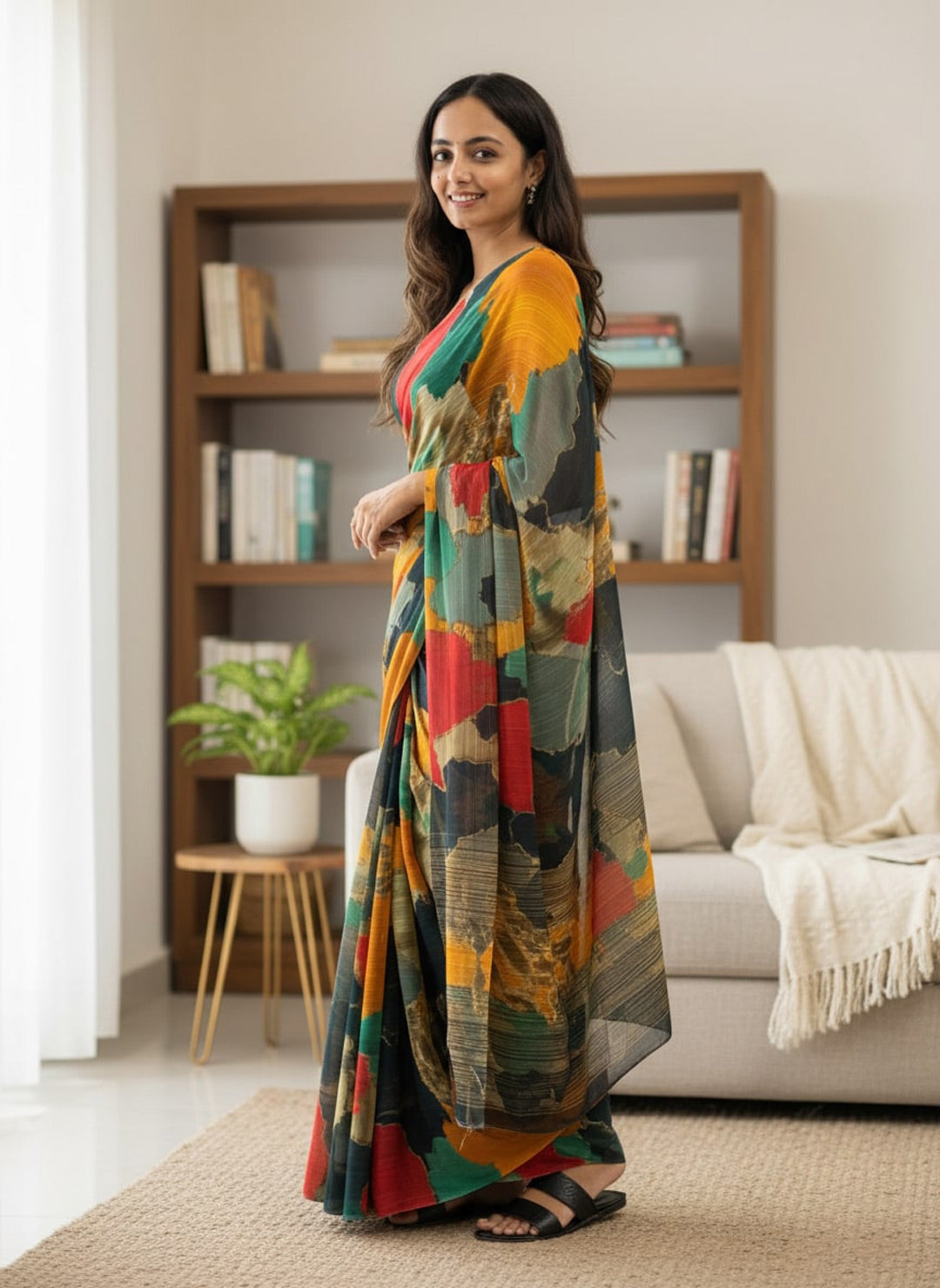 Chiffon Multi-Color Printed Saree