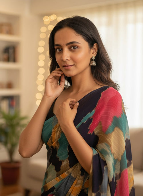 Chiffon Multi-Color Printed Saree - Pionex Fab