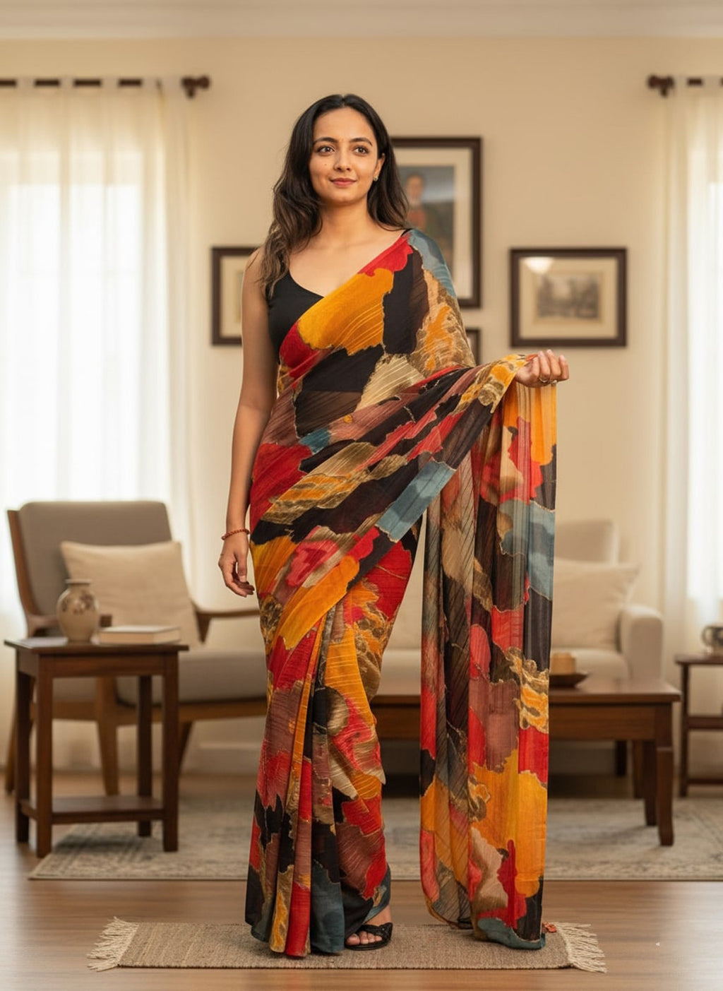Chiffon Multi-Color Printed Saree