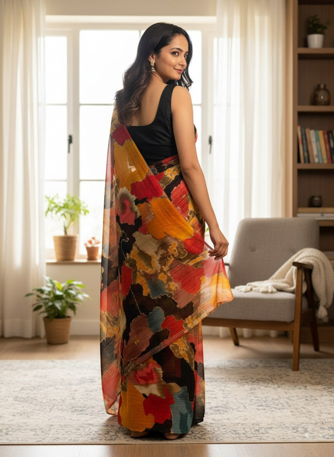 Chiffon Multi-Color Printed Saree
