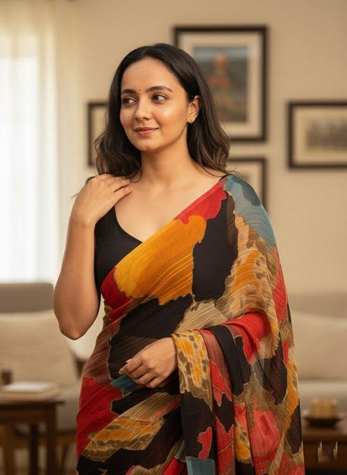 Chiffon Multi-Color Printed Saree - Pionex Fab