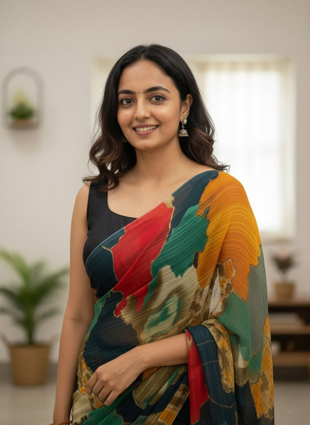 Chiffon Multi-Color Printed Saree