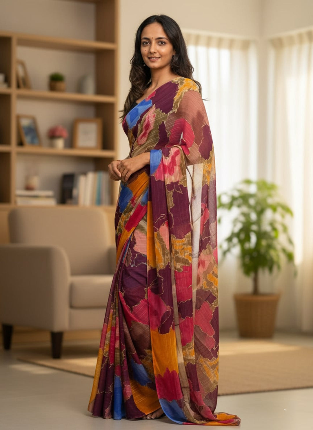 Chiffon Multi-Color Printed Saree