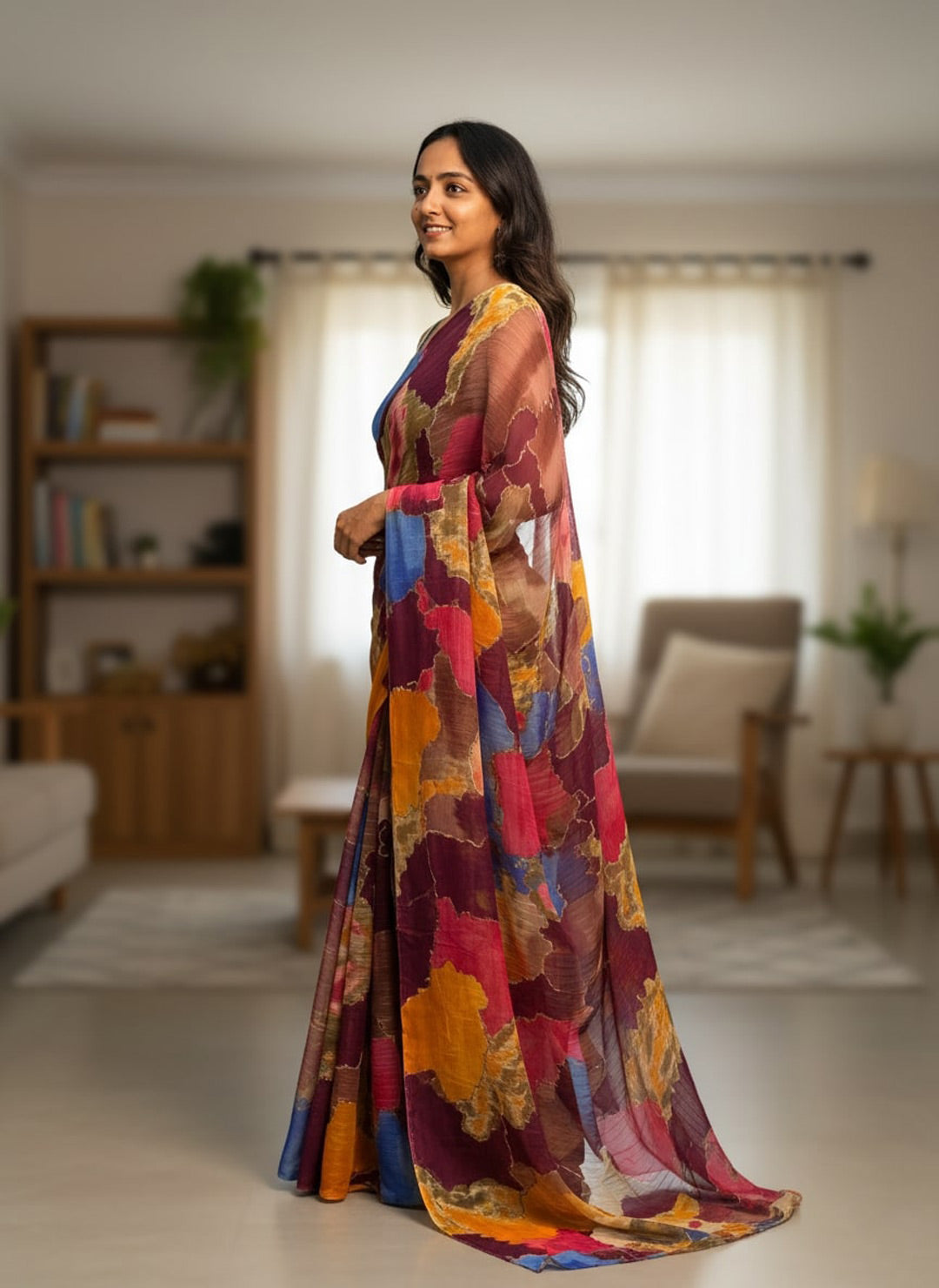 Chiffon Multi-Color Printed Saree
