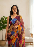 Chiffon Multi-Color Printed Saree - Pionex Fab