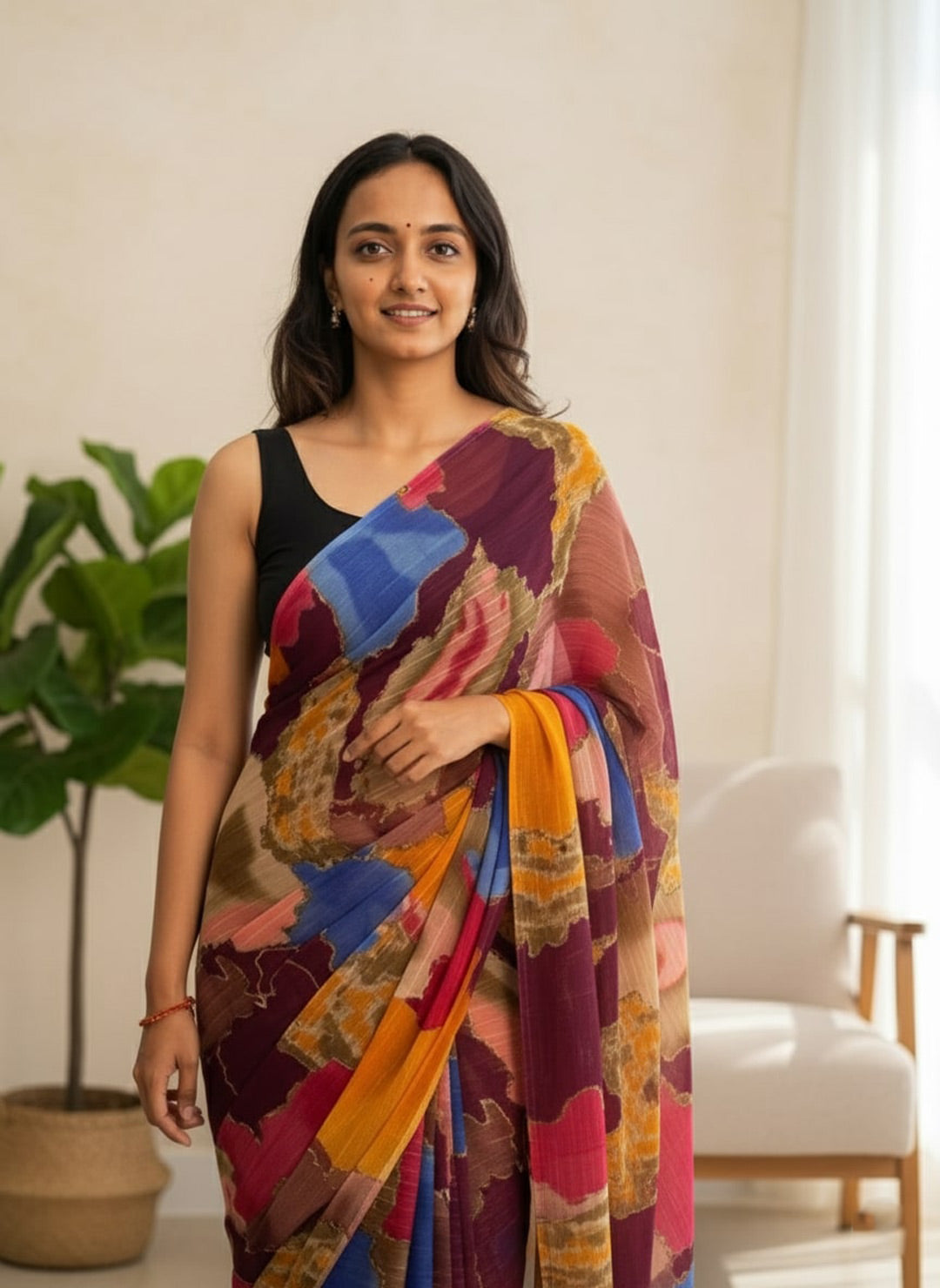 Chiffon Multi-Color Printed Saree
