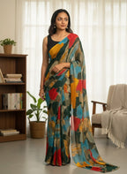 Chiffon Multi-Color Printed Saree