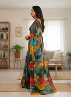 Chiffon Multi-Color Printed Saree
