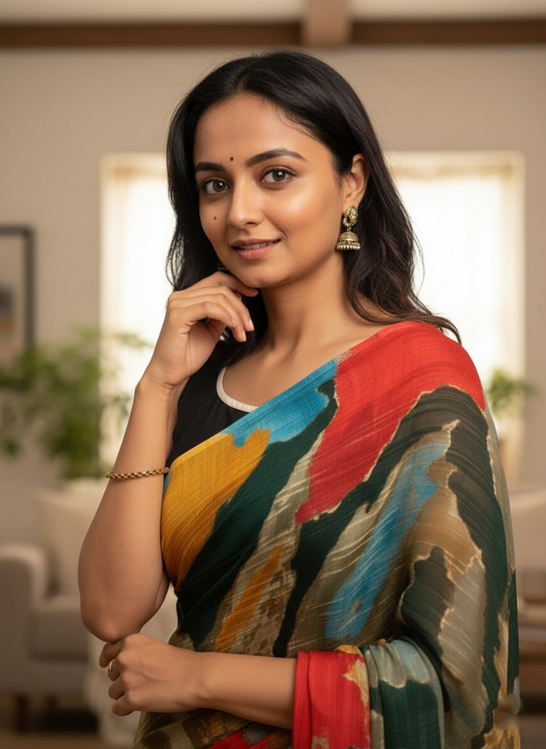 Chiffon Multi-Color Printed Saree