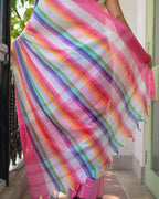 Multicolor Striped Cotton Linen Printed Saree
