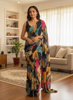 Chiffon Multi-Color Printed Saree