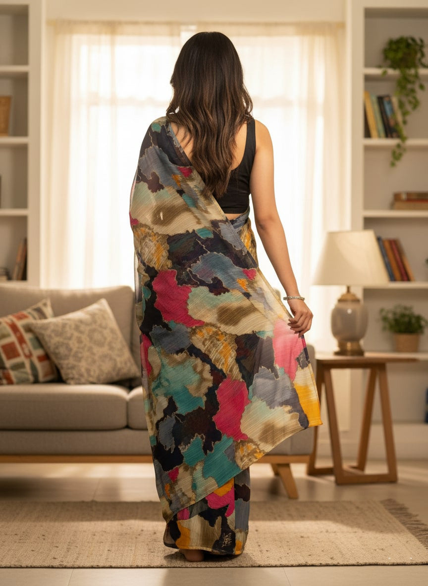 Chiffon Multi-Color Printed Saree