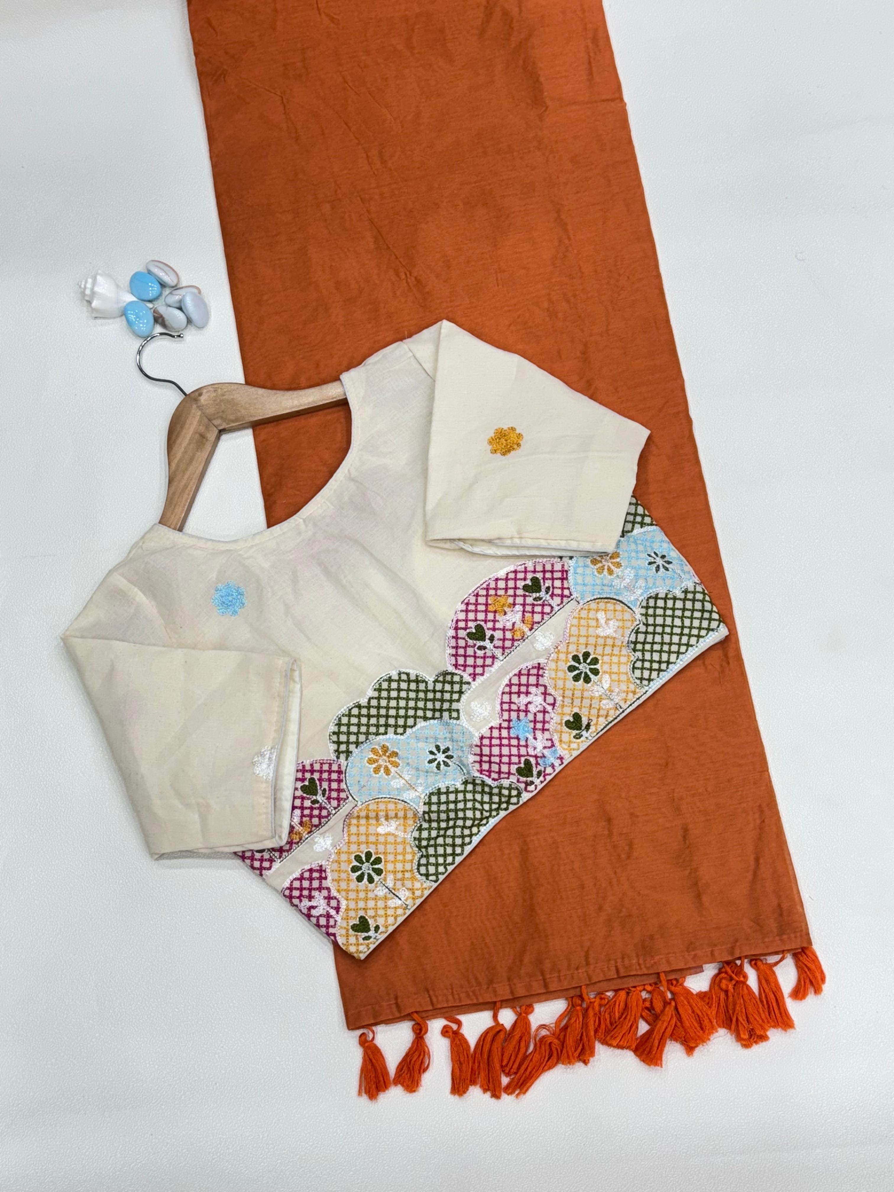 Chanderi Saree & Heavy Multi-Work Embroidered Stitch Blouse Set