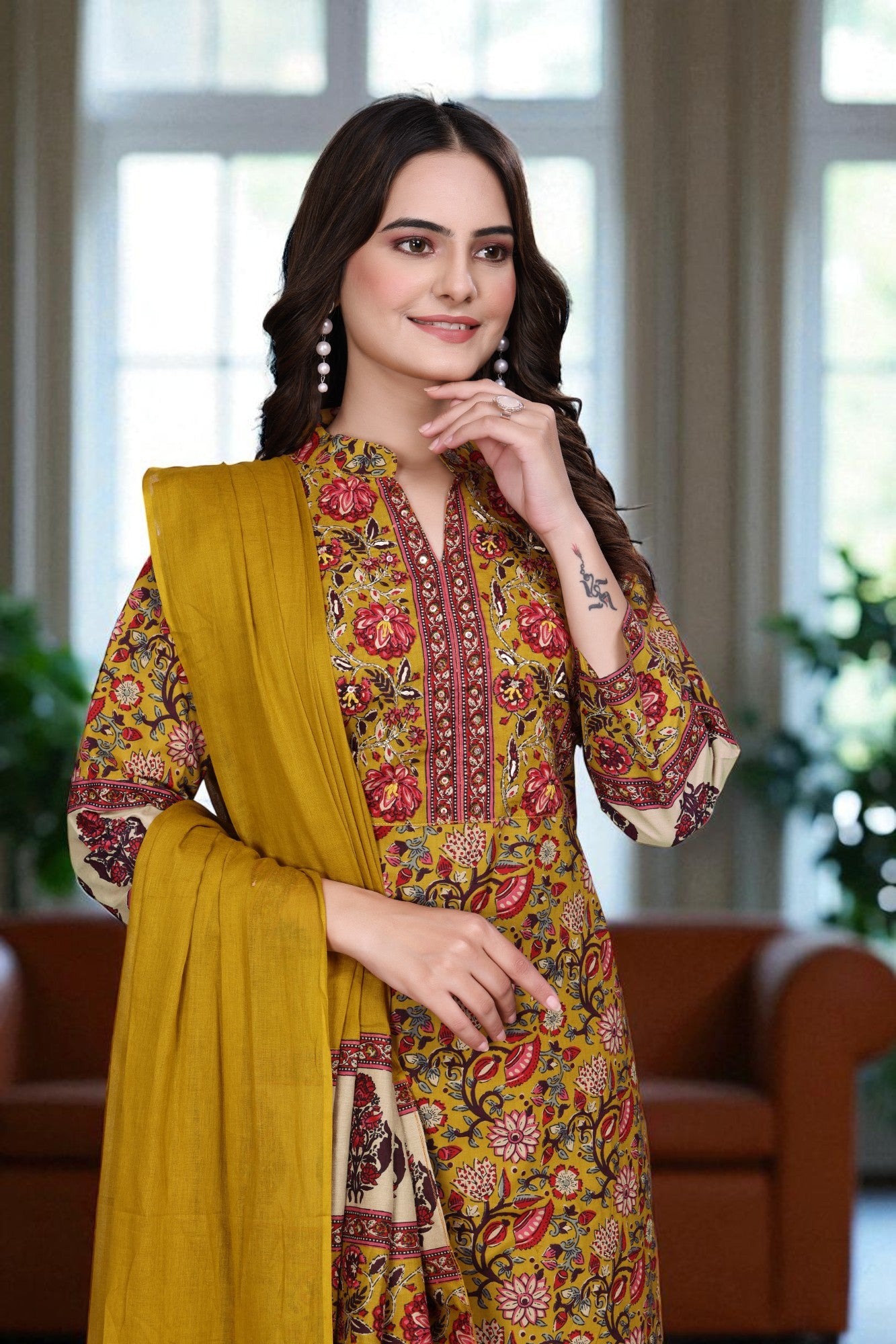 Women's Cotton Floral Printed Kurta Set with Dupatta