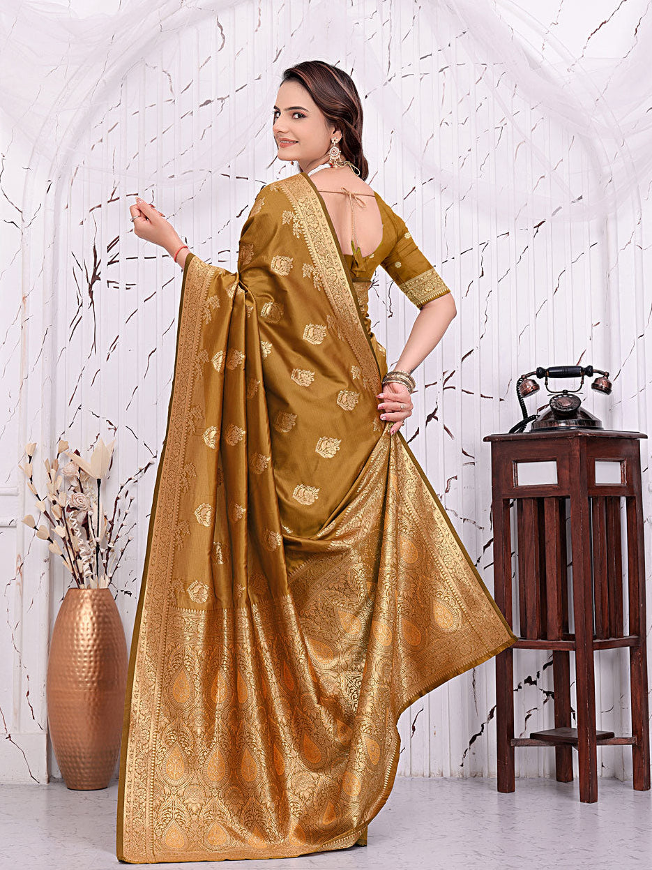 Ready To Wear Banarasi Silk Saree with Zari Woven Border