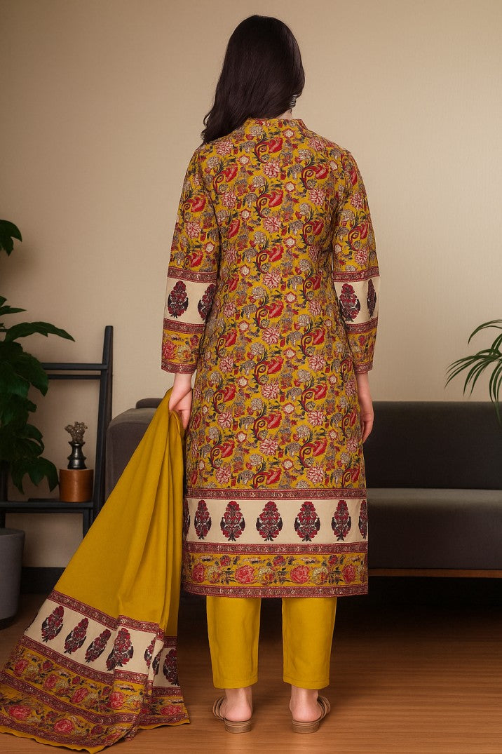 Women's Cotton Floral Printed Kurta Set with Dupatta
