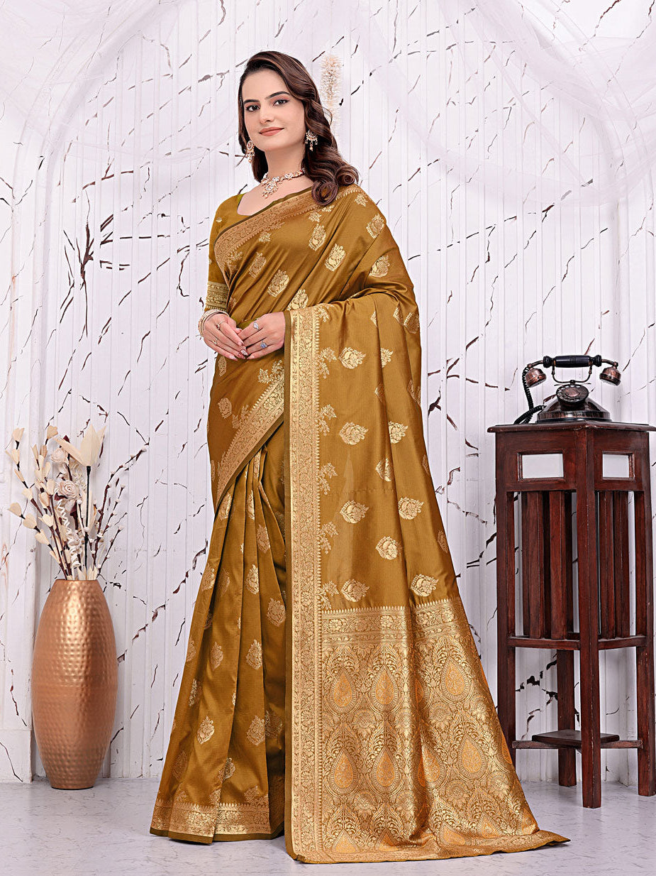 Ready To Wear Banarasi Silk Saree with Zari Woven Border