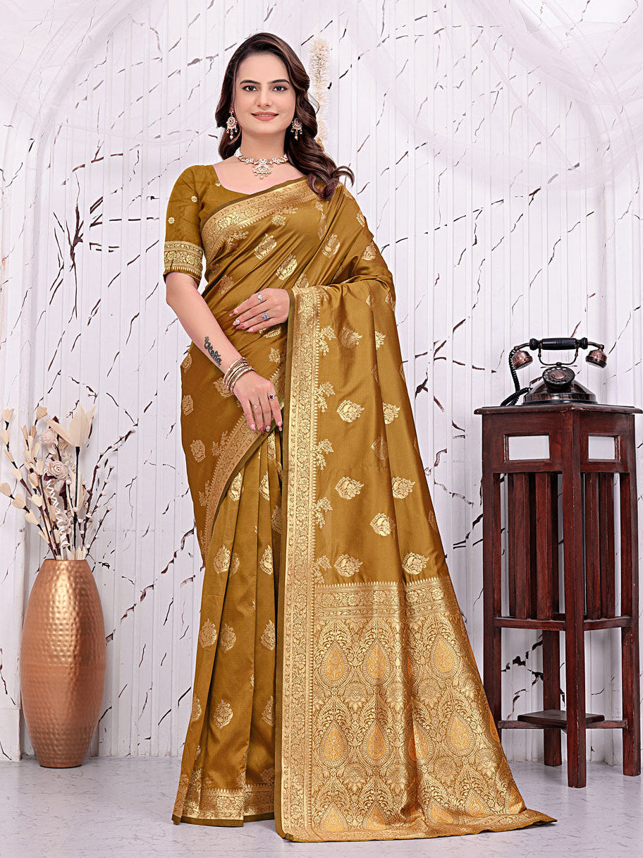 Ready To Wear Banarasi Silk Saree with Zari Woven Border