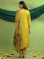 Roman Silk Embroidery Hand Work Kurta Pant Set With Dupatta