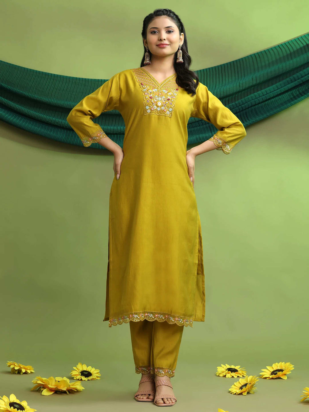 Roman Silk Embroidery Hand Work Kurta Pant Set With Dupatta